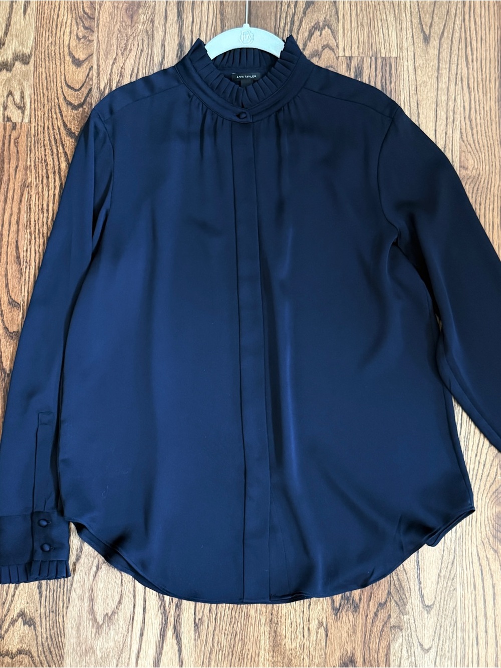 Ann Taylor Navy Ruffled  Collar Blouse